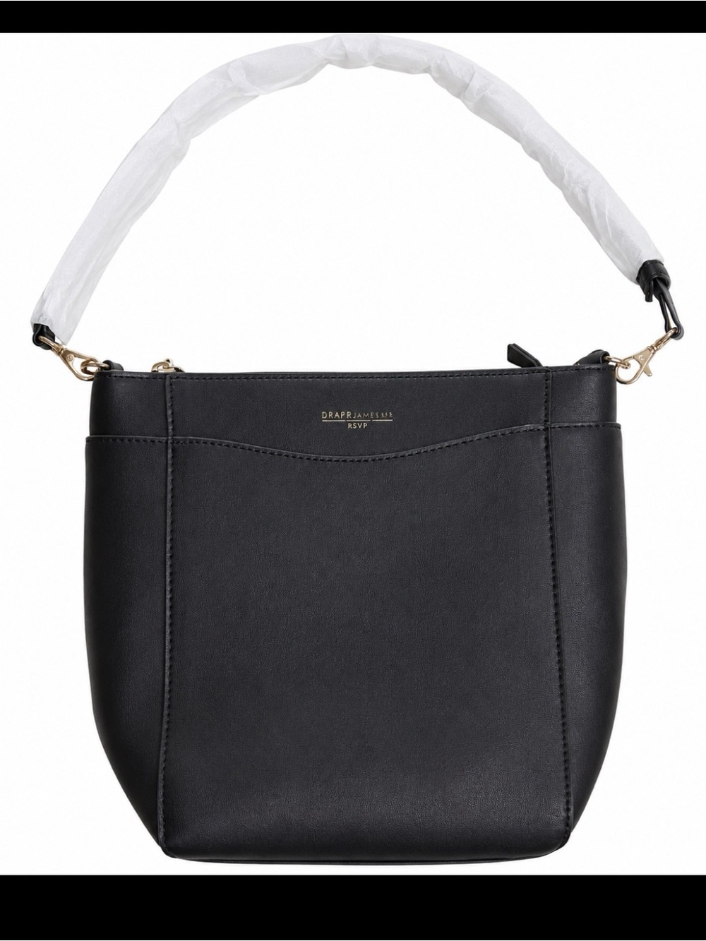 Draper James Black Leather Shoulder Bag with Gold Hardware